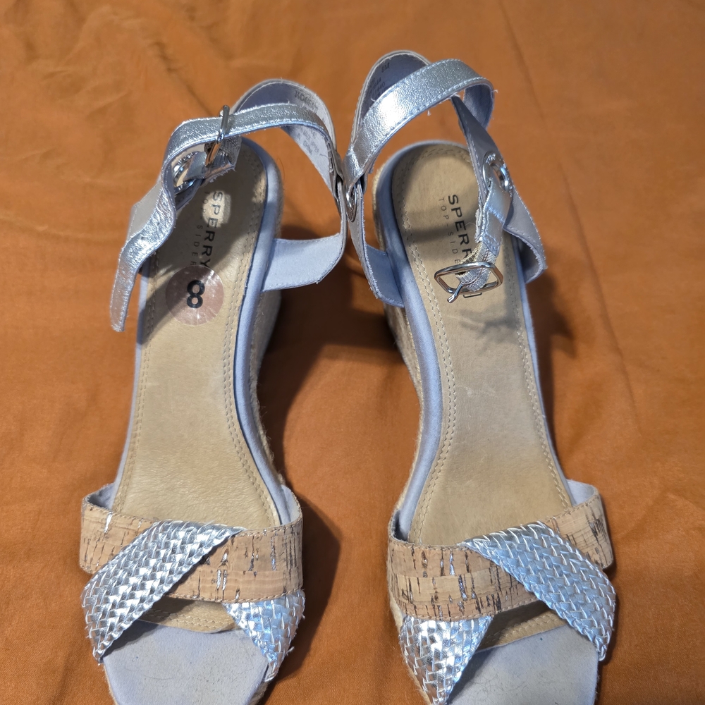 Sperry Women's Silver and Cork Espadrille Wedges